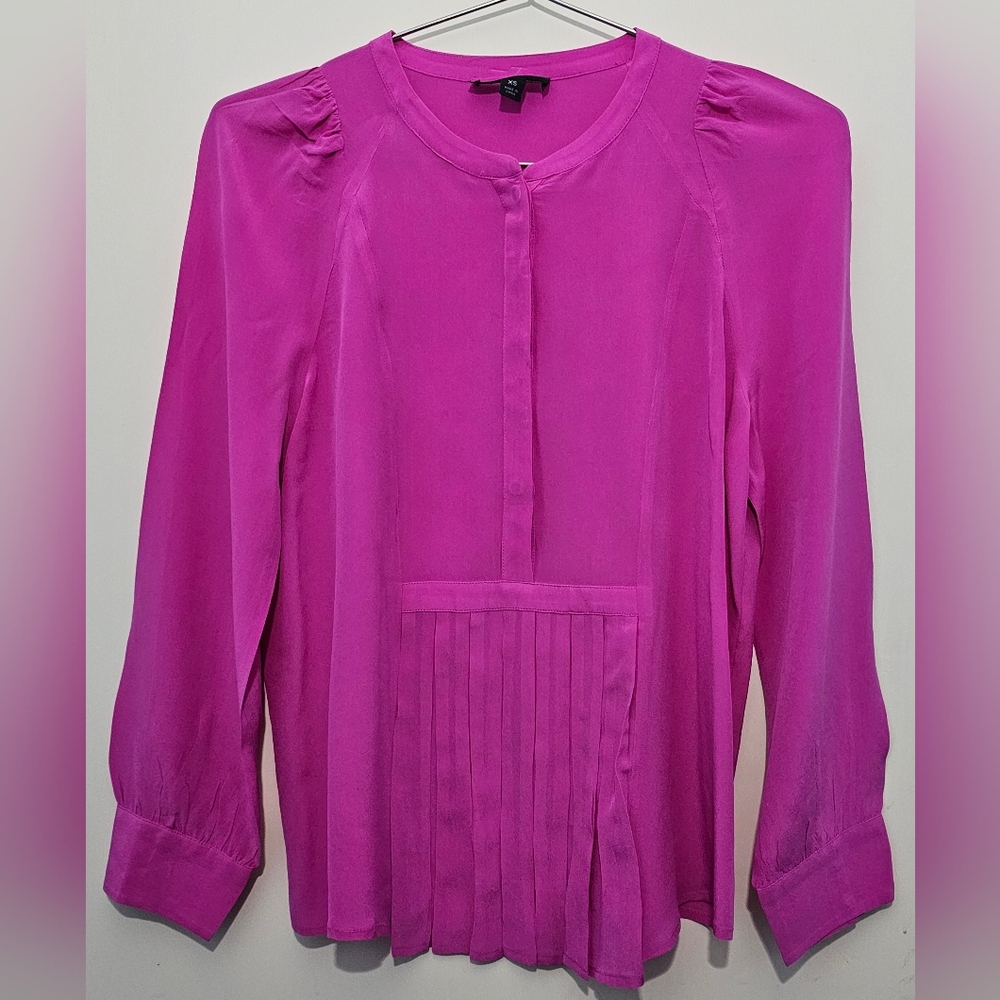 J. Crew - Silk Pleated Hem Long-Sleeve Hidden Buttons Popover Blouse - Pink - XS